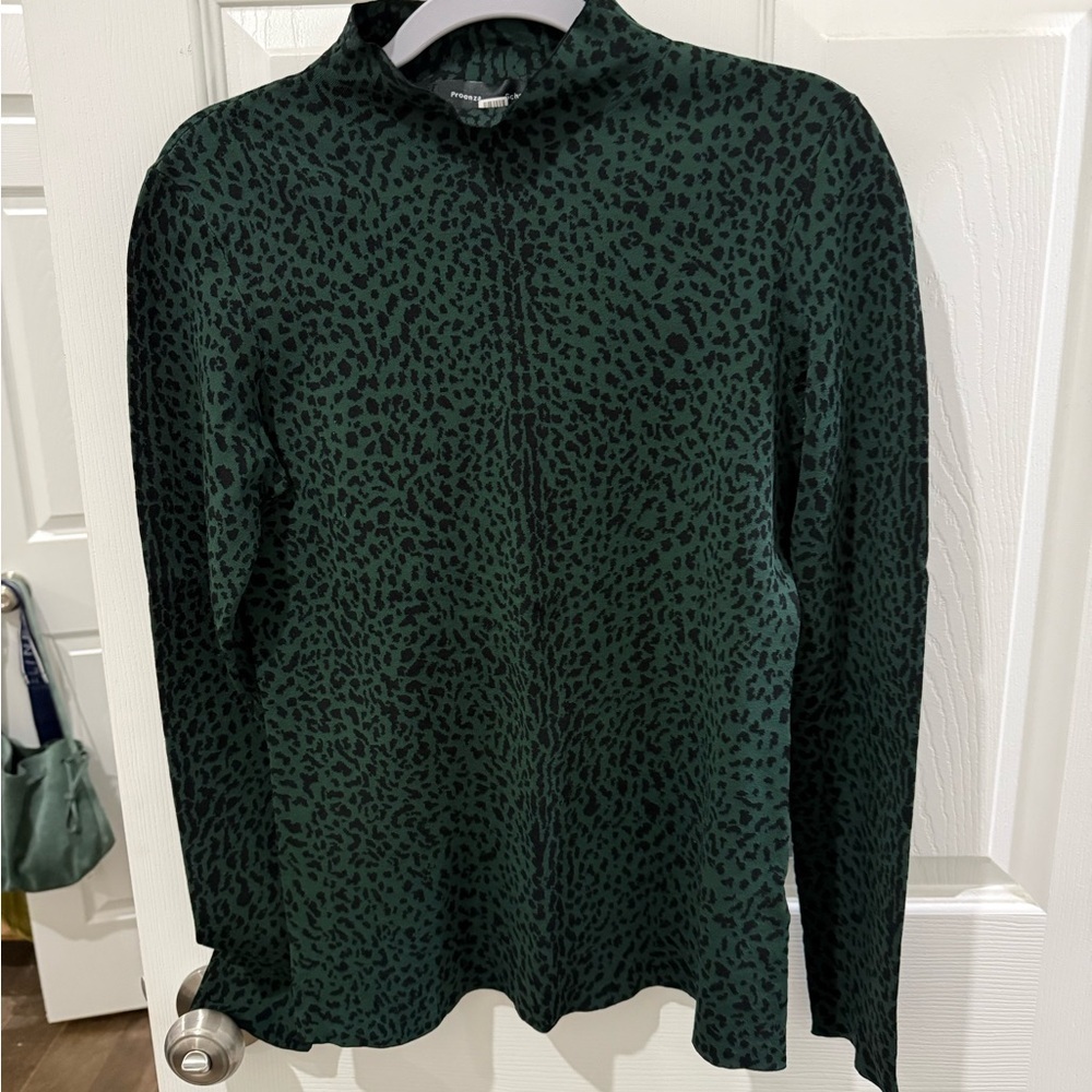 Proenza Schouler Green Cheetah Jacquard Turtleneck Sweater